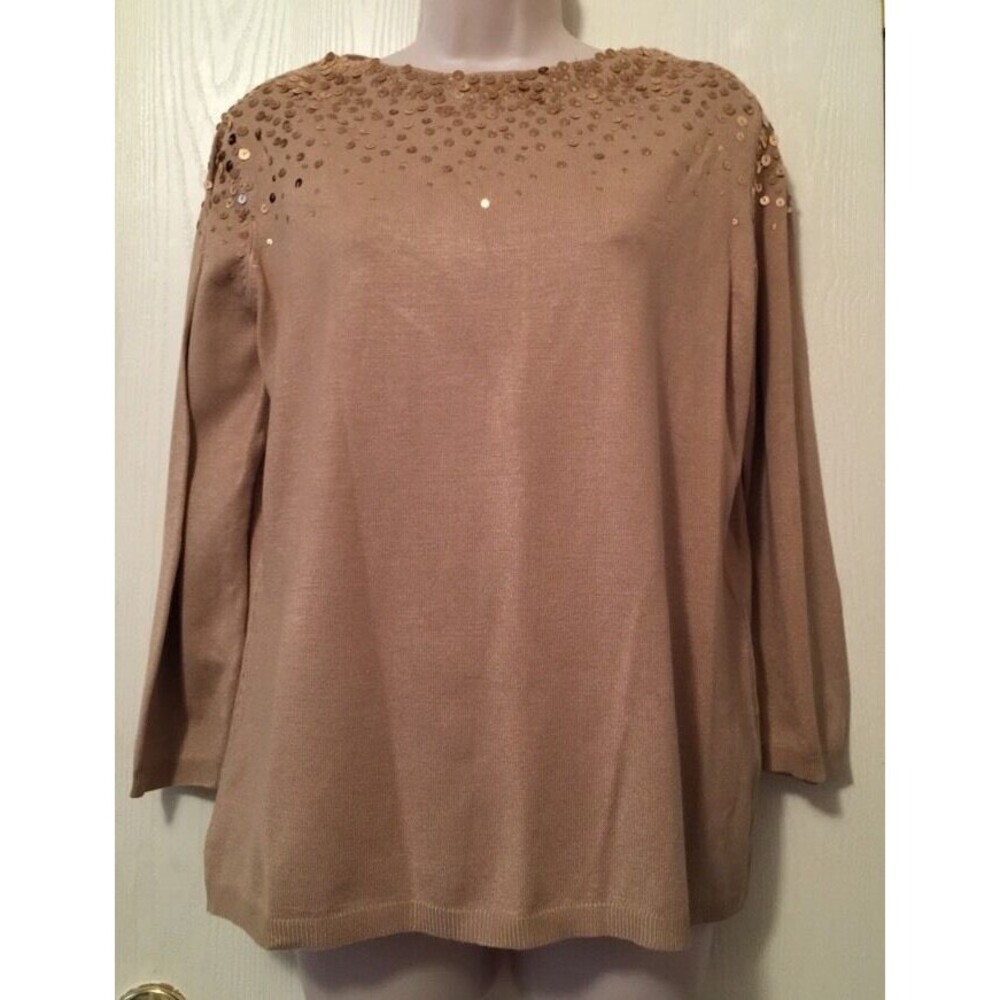 Ruby Rd. Sweater Brown Gold Sequin - image 1